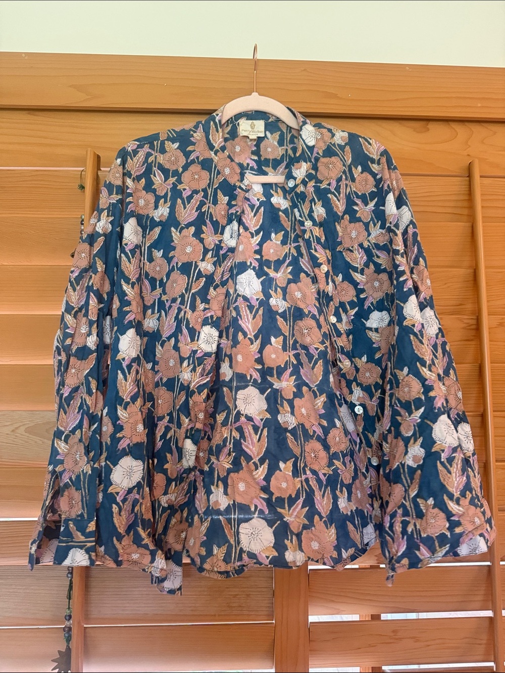 Floral Button-Down Shirt in Navy and Rust - Women